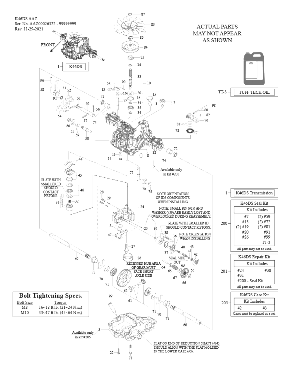 Transmission 1 Diagram and Parts List for XT2-SLX50KH (13A5A2TLA10)(2022) Cub Cadet Lawn Tractor